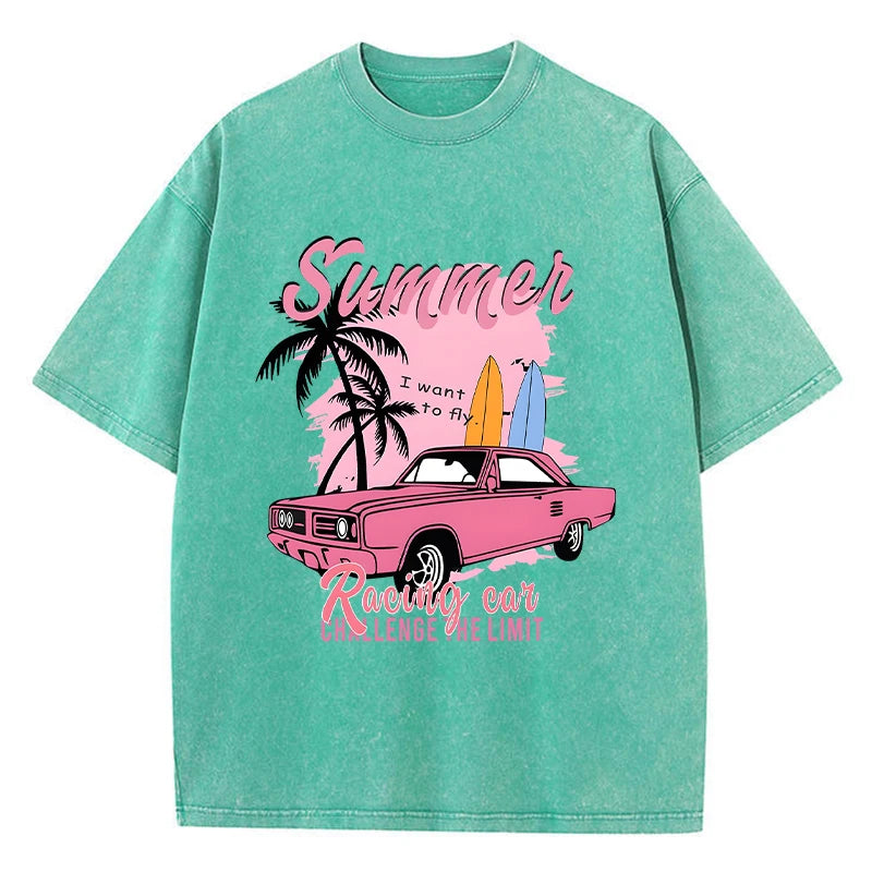 Racing Car Challenge Baumwoll-Used-T-Shirt | Vintage-Grafik-T-Shirt für Damen