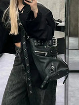 The Moto-Vault Silhouette Vintage Black Rivet Handbag