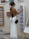 Classic Knit Halter Maxi Dress – Deep V-Neck Backless Bandage Gown
