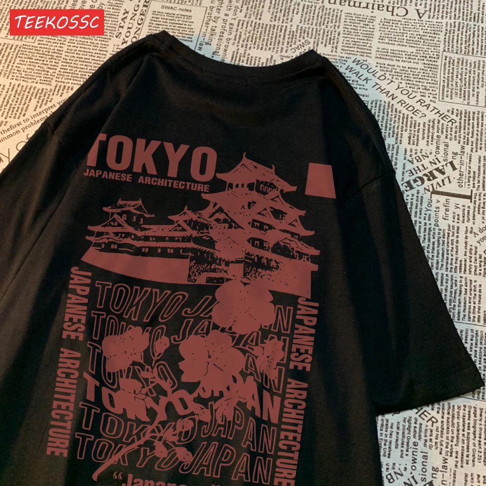 Women's Oversized Japanese Streetwear Cotton Top with Floral Print