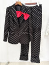 Schwarz-weißer gepunkteter Anzug für Damen | Blazer mit Schleife & maßgeschneiderte Hose Set
