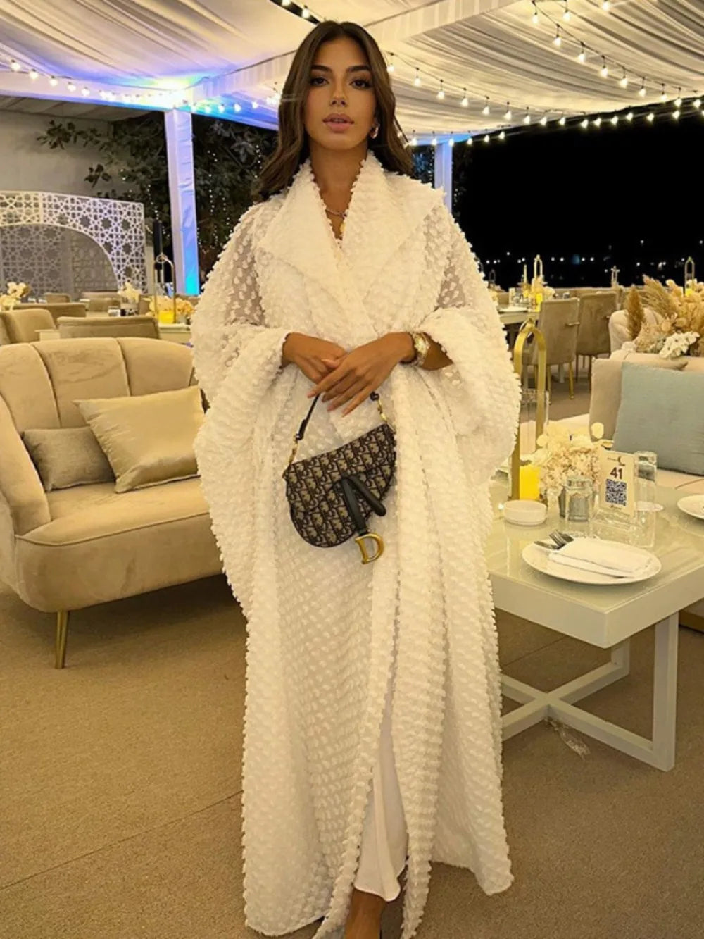 White Muslim Women Dress – Open Abaya Cardigan – Morocco Dubai Saudi Arab Robe