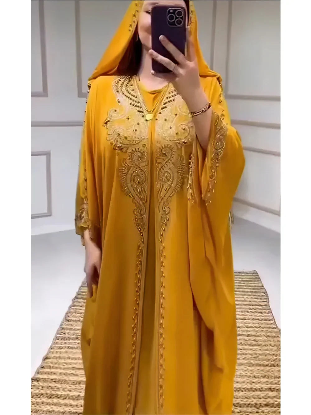 Muslimische Kleider für Frauen – Kapuzenabaya 2-teiliges Set – Diamant-Jalabija-Partykleid