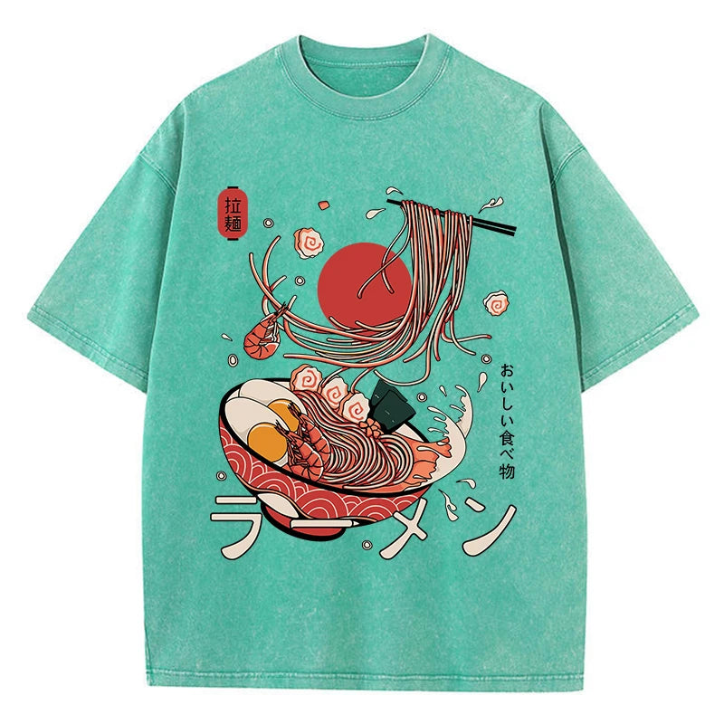 Ramen Nudeln gewaschenes Baumwoll-T-Shirt | Harajuku Grafik-T-Shirt für Damen