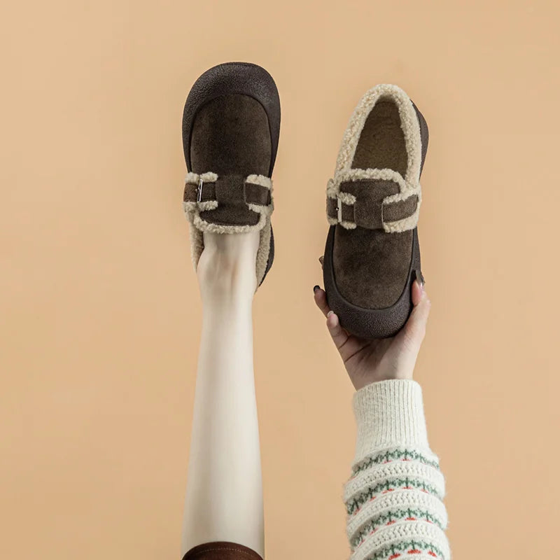 Damen-Wintersneaker aus echtem Leder – Gefütterte flache Schuhe mit warmem Samt