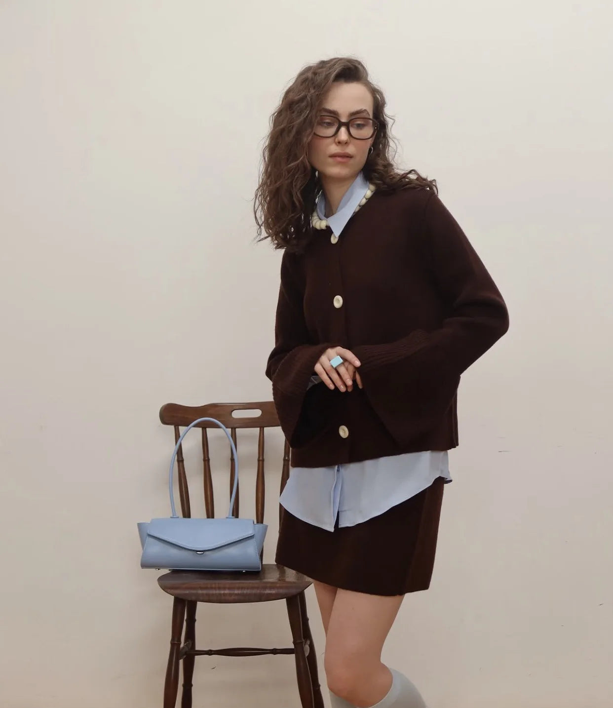 Gerippter Patchwork Lockerer Langarmpullover, Einfarbige Strickjacke