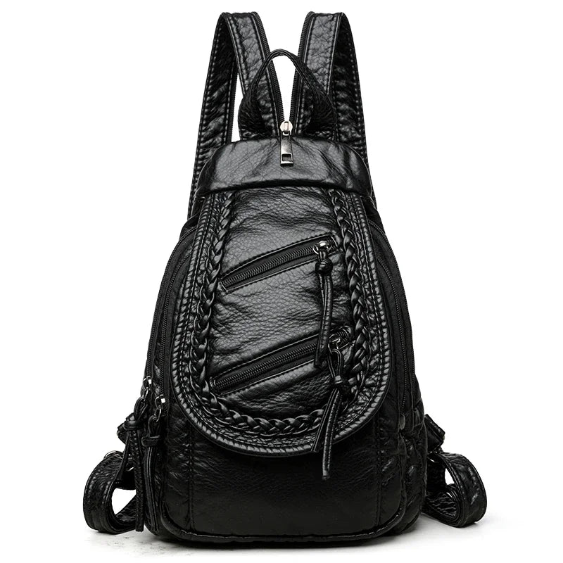 Hochwertiger kleiner Rucksack aus weichem Leder | Damen-Umhängetasche mit mehreren Fächern
