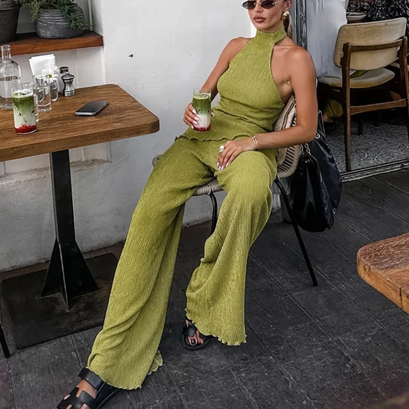 Zweiteiliges Damen-Neckholder-Hosen-Set – Ärmelloses, rückenfreies Oberteil und Hose