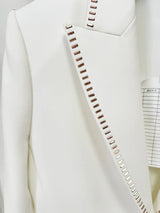 Damen Blazer mit Gürtel und einem Knopf & maßgeschneiderte Hose Perlenanzug-Set