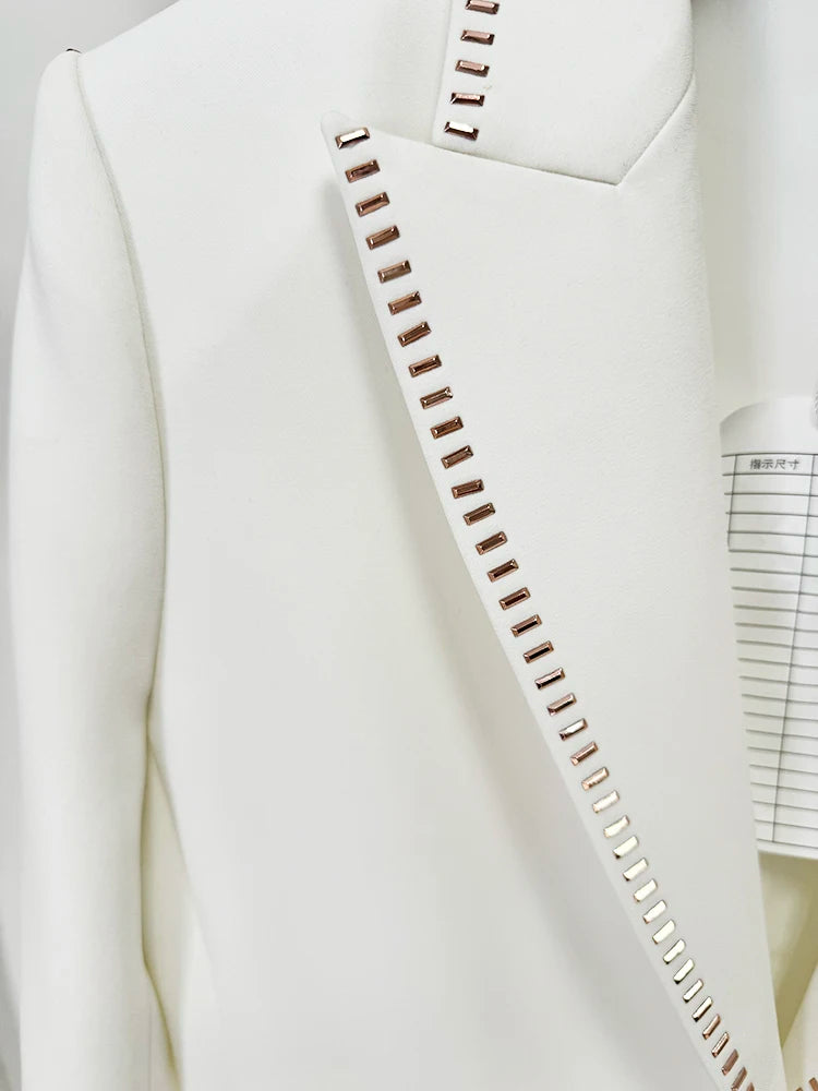 Damen Blazer mit Gürtel und einem Knopf & maßgeschneiderte Hose Perlenanzug-Set