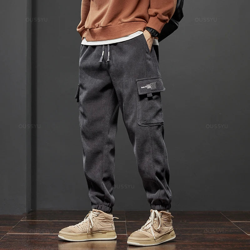 Men’s Winter Fleece Corduroy Cargo Pants – Thick Warm Work Trousers