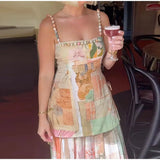 Women’s Printed Ruffle Square Neck Lace-Up Vacation Dress