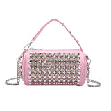 Luxuriöse Zylinder-Strass-Schultertasche | Handgefertigte Kristall-Kissen-Umhängetasche