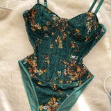 French Retro Corset Bodysuit Sexy Lace Print Patchwork Night Club Romper