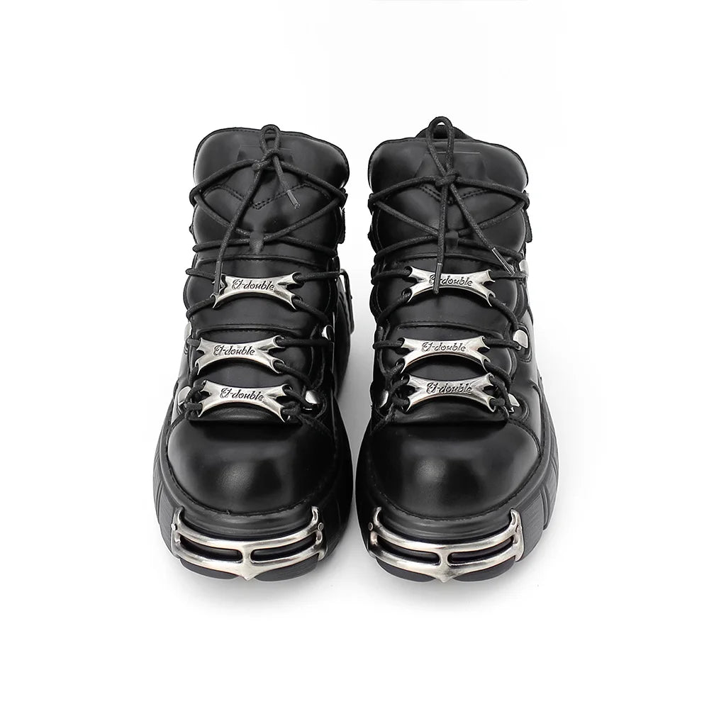 6cm Chunky Heel Punk Metal Strap Platform Ankle Boots
