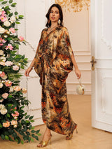 Die „Mosaic“ Gala Abaya – Bedruckte V-Ausschnitt Party Jalabiya – Boutique Ramadan Print Kaftan
