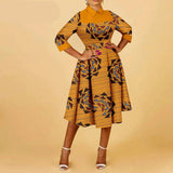African Elegant Ankara Print Half Sleeve Dashiki Casual Women’s A-Line Midi Dress