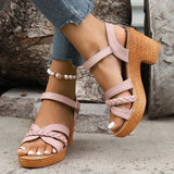 Damen Plateau-Sandalen mit Knöchelriemen – Dicke Absatz Sommer Gladiator-Schuhe