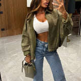 High Street Fashion Suede Bomber Coat - Lapel Long Sleeve Winter Jacket