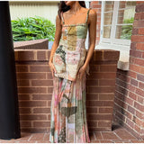 Women’s Printed Ruffle Square Neck Lace-Up Vacation Dress