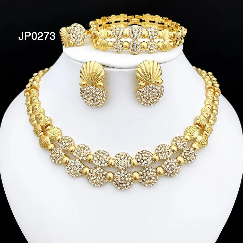 Neuestes italienisches Goldschmuck-Set für Damen – Luxuriöses afrikanisches Statement-Halskette und Ohrringe