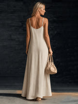 Women's Loose-Fitting A-Line Long Summer Dress with Thin Straps
