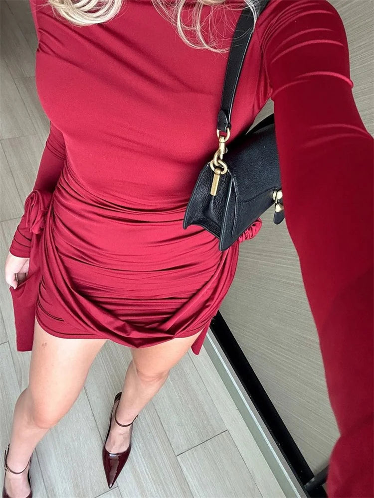 Geblümtes, plissiertes Minikleid für Damen – Eng anliegendes, hoch tailliertes, einfarbiges, lässiges und sexy Kleid