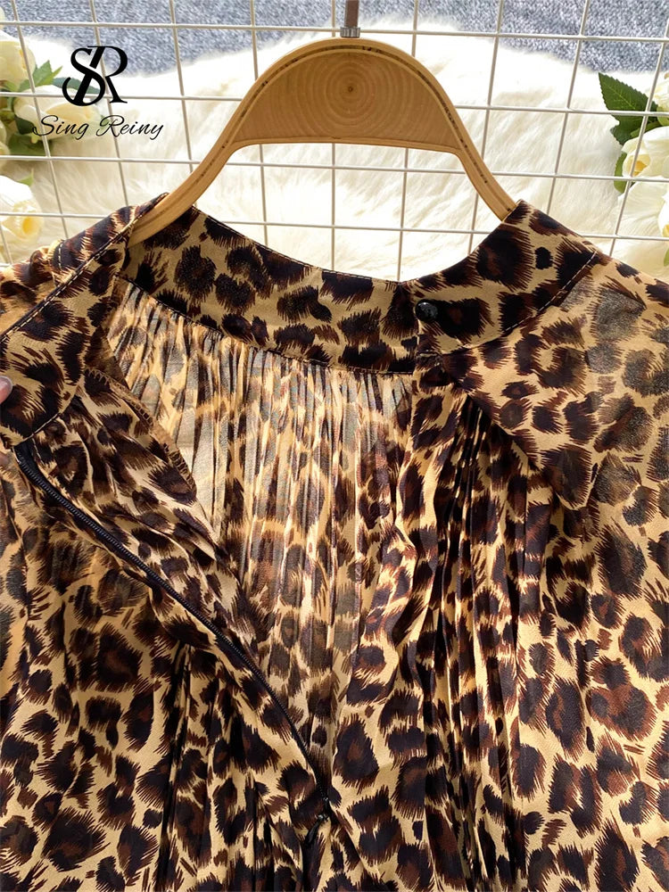 Women’s Leopard Print Blouse | Bow Tie Neck Long Sleeve Shirt