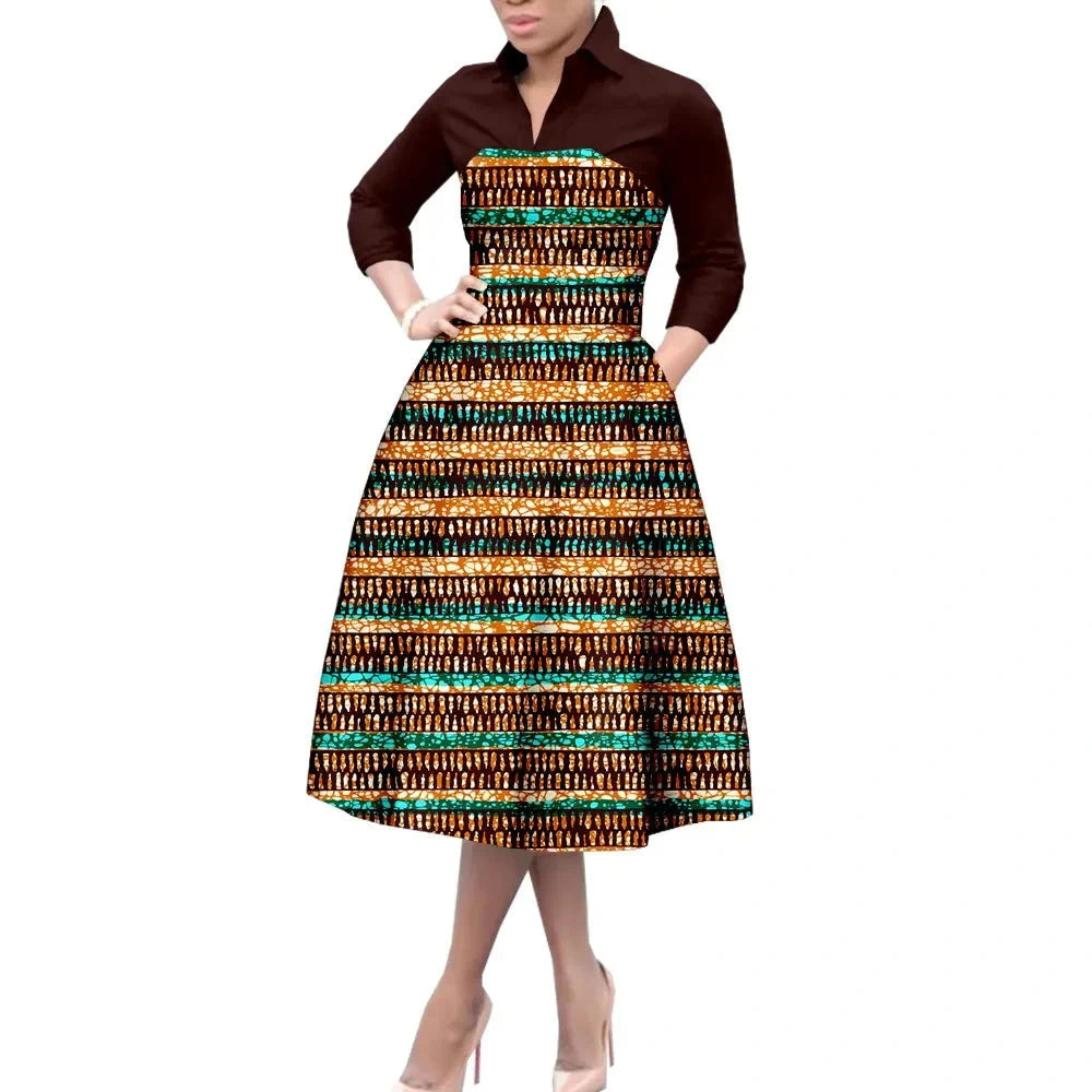 Vibrant Dashiki Print African A-Line Dress for Women