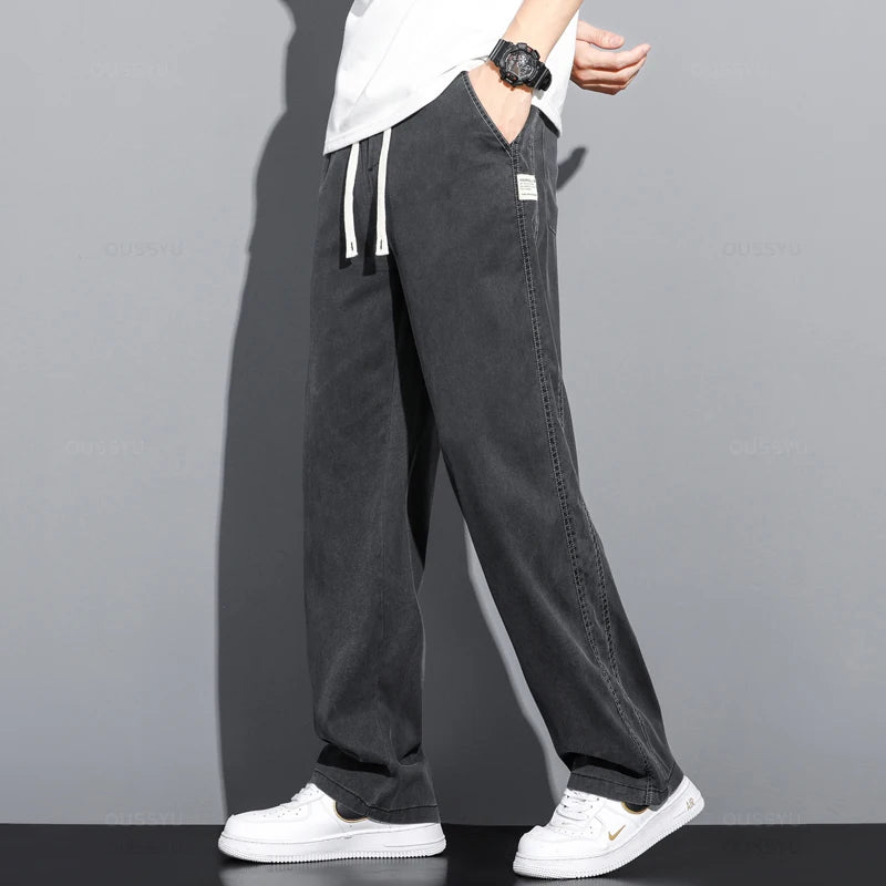 Men’s Thin Soft Lyocell Wide Leg Pants – Loose Straight Casual Trousers