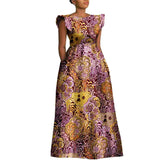 The "Heritage Queen" Floor-Length Gown: Bold Ankara Wax Cotton Dress with Short Sleeves