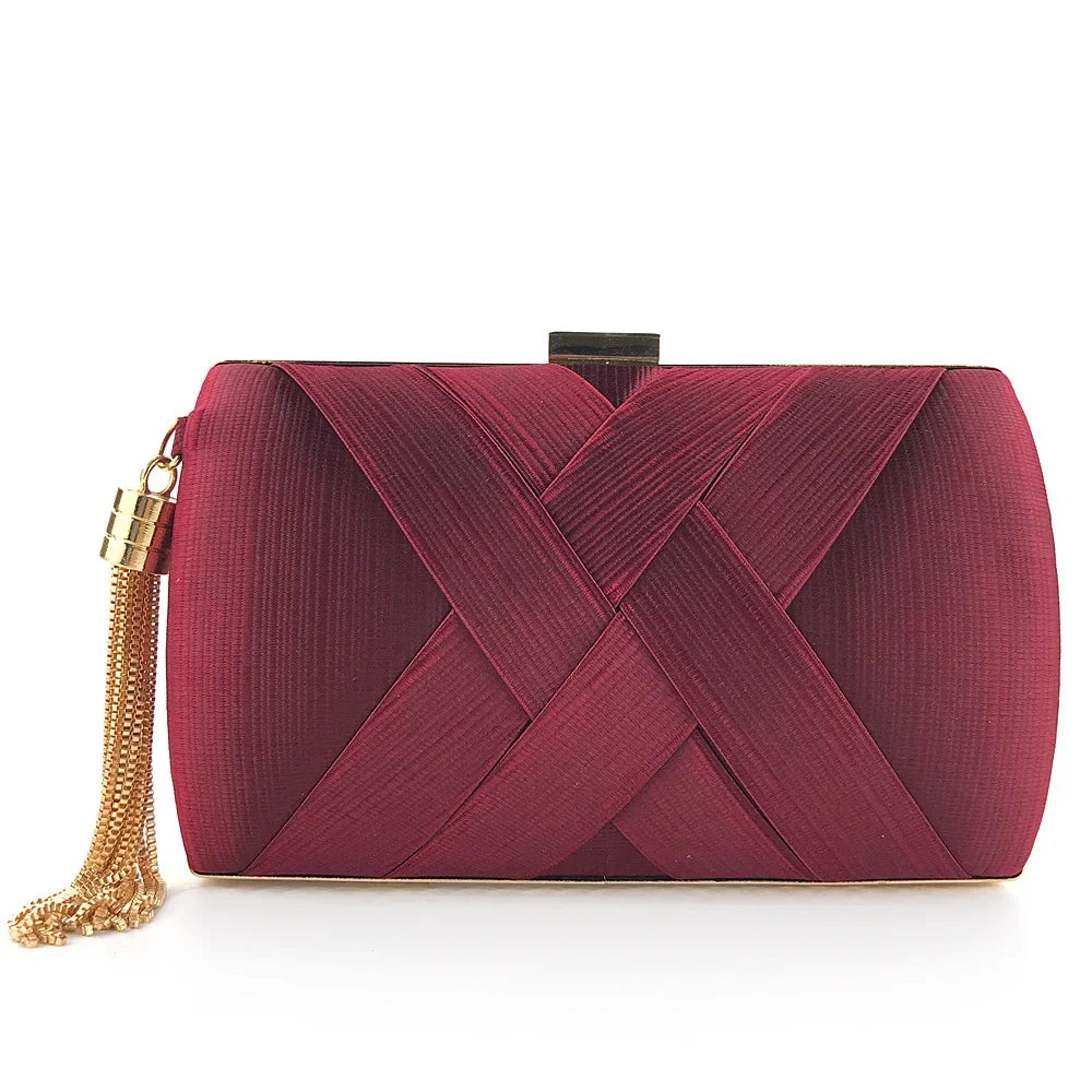 Stylish Silk Bridal Party Purse | Luxury Golden Tassel Evening Handbag