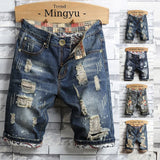 Men’s Ripped Hole Denim Shorts – Summer Thin Cotton Short Jeans