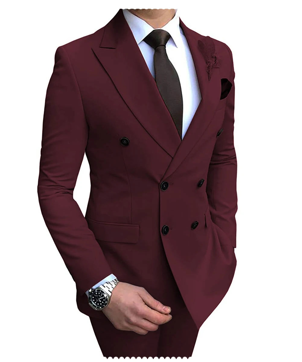 Herren Zweiteiliger Zweireiher-Anzug – Slim Fit Sakko mit fallendem Revers, legerer Smoking