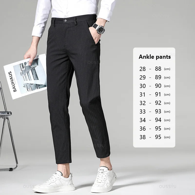 Men’s High-Quality Plaid & Stripe Trousers – Business Formal Suit Pants, Ankle & Full Length Straight Slacks