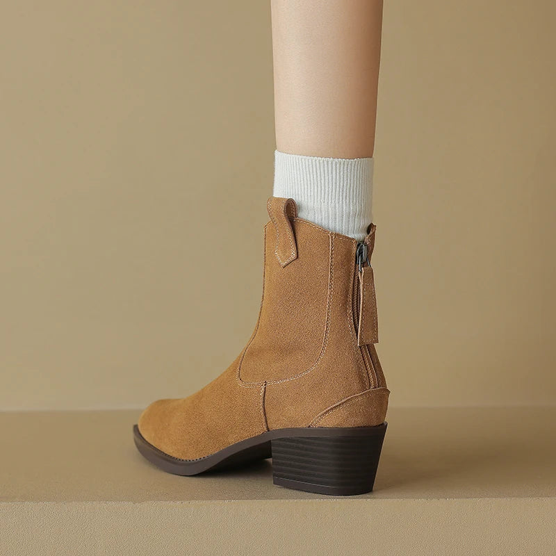 Women’s Pointed Toe Western Cowboy Boots – Genuine Leather Ankle Boots