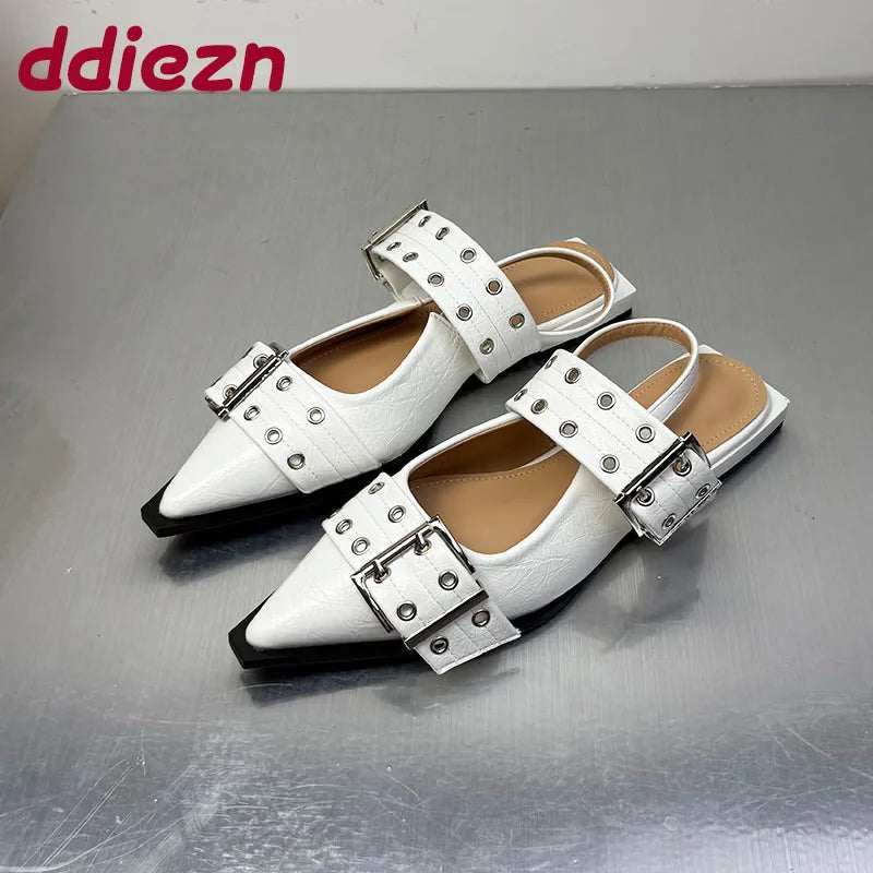 Damen Luxus-Spangenschuhe – Designer Flats mit spitzer Zehe und Schnalle