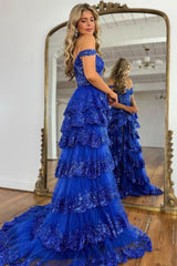 Glitzerndes, gestuftes Spitzen-Tüll-Ballkleid | Langes Korsettkleid mit Spaghettiträgern