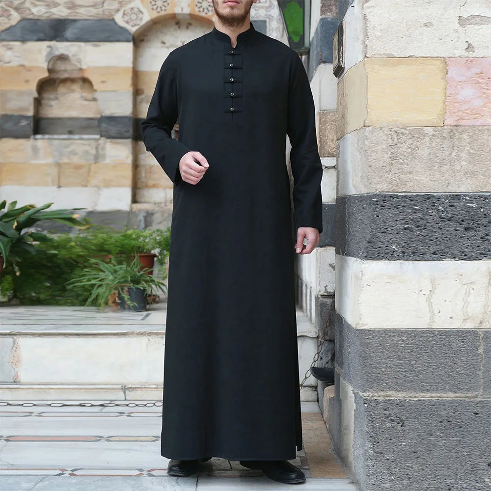 Men’s Black Long Sleeve Jubba Thobe | Spring Summer Muslim Abaya