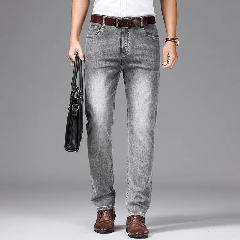 Herren Graublaue Ausgefranste Dünne Jeans | Klassischer Stil Business Fashion Denim