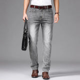 Herren Graublaue Ausgefranste Dünne Jeans | Klassischer Stil Business Fashion Denim