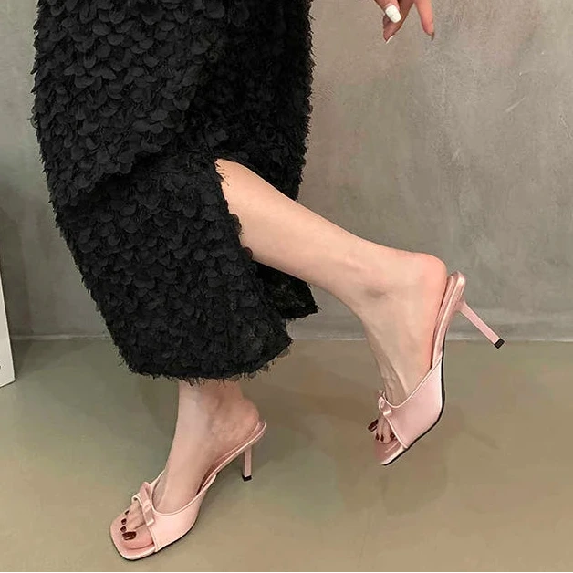 Designer Style Women’s Slippers – Fashion Butterfly-knot Open Toe Slides, Ladies High Heel