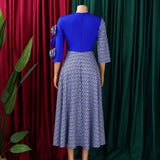 Elegantes Damen-A-Linien-Kleid mit 3D-Blumen – Herbstmode, afrikanisches Abendkleid mit Karomuster