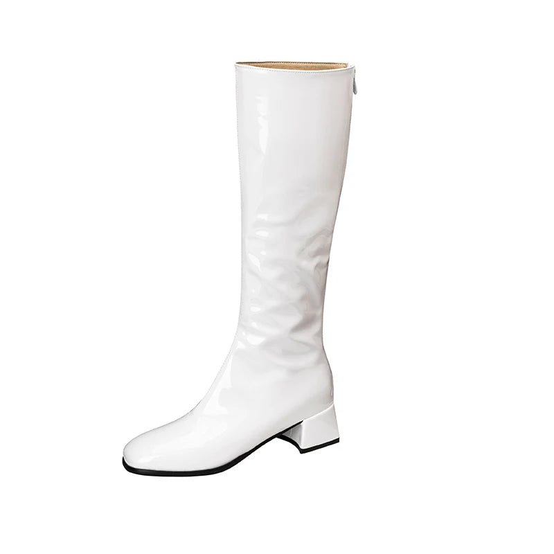 Damen kniehohe Stiefel – Winterstiefel mit niedrigem Absatz
