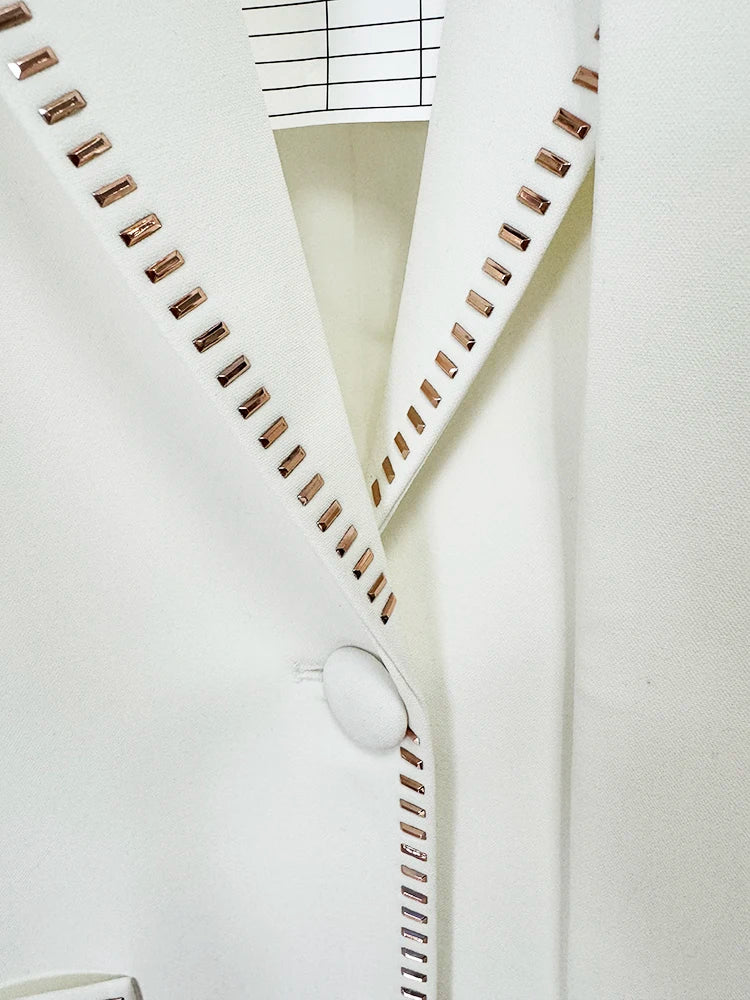 Damen Blazer mit Gürtel und einem Knopf & maßgeschneiderte Hose Perlenanzug-Set