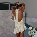 Sexy Backless Halter Mini Dress | Women’s Lace-Up Ruffle Sleeveless Dress