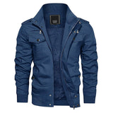 Men's Winter Fleece Bomber Jacket– Multi-Pocket Motorcycle Jacket with Stand Collar