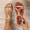 Women's Ethnic Style Round Toe Beaded Flat Sandals Bohemian Ankle Strap Shoes