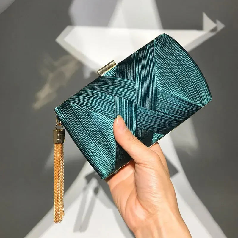 Stylish Silk Bridal Party Purse | Luxury Golden Tassel Evening Handbag