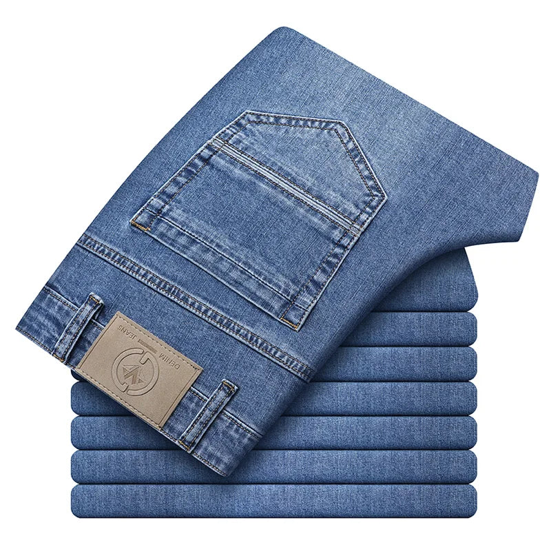 Herren Graublaue Ausgefranste Dünne Jeans | Klassischer Stil Business Fashion Denim